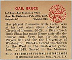 Card Number 34, Gail Bruce, Left End, San Francisco 49ers, from the Bowman Football series (R407-2) issued by Bowman Gum, Issued by Bowman Gum Company, Commercial color lithograph