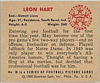 Card Number 38, Leon Hart, End, Detroit Lions, from the Bowman Football series (R407-2) issued by Bowman Gum, Issued by Bowman Gum Company, Commercial color lithograph