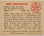 Card Number 50, Mike Swistowicz, Halfback, New York Yanks, from the Bowman Football series (R407-2) issued by Bowman Gum, Issued by Bowman Gum Company, Commercial color lithograph