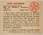 Card Number 53, Dick Huffman, Tackle, Los Angeles Rams, from the Bowman Football series (R407-2) issued by Bowman Gum, Issued by Bowman Gum Company, Commercial color lithograph
