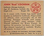 Card Number 57, John "Red" Cochran, Halfback, Chicago Cardinals, from the Bowman Football series (R407-2) issued by Bowman Gum, Issued by Bowman Gum Company, Commercial color lithograph