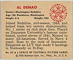 Card Number 65, Al Demao, Center, Washington Redskins, from the Bowman Football series (R407-2) issued by Bowman Gum, Issued by Bowman Gum Company, Commercial color lithograph