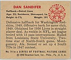 Card Number 74, Dan Sandifer, Halfback, Detroit Lions, from the Bowman Football series (R407-2) issued by Bowman Gum, Issued by Bowman Gum Company, Commercial color lithograph