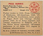 Card Number 82, Paul Burris, Guard, Green Bay Packers, from the Bowman Football series (R407-2) issued by Bowman Gum, Issued by Bowman Gum Company, Commercial color lithograph