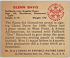 Card Number 16, Glenn Davis, Halfback, Los Angeles Rams, from the Bowman Football series (R407-2) issued by Bowman Gum, Issued by Bowman Gum Company, Commercial color lithograph