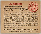 Card Number 59, Al Wistert, Tackle, Philidelphia Eagles, from the Bowman Football series (R407-2) issued by Bowman Gum, Issued by Bowman Gum Company, Commercial color lithograph