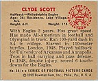 Card Number 60, Clyde Scott, Halfback, Philadephia Eagles, from the Bowman Football series (R407-2) issued by Bowman Gum, Issued by Bowman Gum Company, Commercial color lithograph