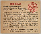 Card Number 77, Bob Kelly, Halfback, Baltimore Colts, from the Bowman Football series (R407-2) issued by Bowman Gum, Issued by Bowman Gum Company, Commercial color lithograph
