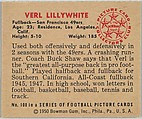 Card Number 108, Verl Lillywhite, Fullback, San Francisco 49ers, from the Bowman Football series (R407-2) issued by Bowman Gum, Issued by Bowman Gum Company, Commercial color lithograph