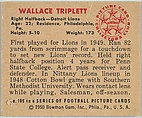 Card Number 109, Wallace Triplett, Halfback, Detroit Lions, from the Bowman Football series (R407-2) issued by Bowman Gum, Issued by Bowman Gum Company, Commercial color lithograph