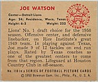 Card Number 110, Joe Watson, Center, Detroit Lions, from the Bowman Football series (R407-2) issued by Bowman Gum, Issued by Bowman Gum Company, Commercial color lithograph