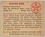 Card Number 111, Cloyce Box, Halfback, Detroit Lions, from the Bowman Football series (R407-2) issued by Bowman Gum, Issued by Bowman Gum Company, Commercial color lithograph