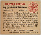 Card Number 88, Howard Hartley, Left Halfback, Pittsburg Steelers, from the Bowman Football series (R407-2) issued by Bowman Gum, Issued by Bowman Gum Company, Commercial color lithograph