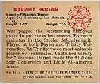 Card Number 89, Darrell Hogan, Guard, Pittsburg Steelers, from the Bowman Football series (R407-2) issued by Bowman Gum, Issued by Bowman Gum Company, Commercial color lithograph