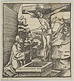 A Man Praying before a Crucifix, from Hymmelwagen auff dem, wer wol lebt..., Hans Schäufelein German, Woodcut