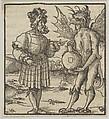 The Devil Offering Poison to a Knight, from Hymmelwagen auff dem, wer wol lebt..., Hans Schäufelein German, Woodcut