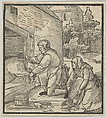 A Farmer Slaughtering a Hog, from Hymmelwagen auff dem, wer wol lebt..., Hans Schäufelein German, Woodcut