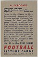 Card Number 55, Al DeRogatis, Tackle, New York Giants, from the Bowman Football series (R407-3) issued by Bowman Gum, Issued by Bowman Gum Company, Commercial color lithograph