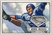 Card Number 7, George Musacco, Fullback, New York Yanks, from the Bowman Football series (R407-3) issued by Bowman Gum, Issued by Bowman Gum Company, Commercial color lithograph