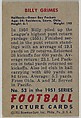 Card Number 53, Billy Grimes, Halfback, Green Bay Packers, from the Bowman Football series (R407-3) issued by Bowman Gum, Issued by Bowman Gum Company, Commercial color lithograph