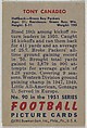 Card Number 90, Tony Canadeo, Halfback, Green Bay Packers, from the Bowman Football series (R407-3) issued by Bowman Gum, Issued by Bowman Gum Company, Commercial color lithograph