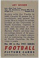 Card Number 80, Art Weiner, End, New York Yanks, from the Bowman Football series (R407-3) issued by Bowman Gum, Issued by Bowman Gum Company, Commercial color lithograph