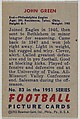 Card Number 83, John Green, End, Philadelphia Eagles, from the Bowman Football series (R407-3) issued by Bowman Gum, Issued by Bowman Gum Company, Commercial color lithograph