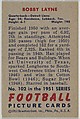 Card Number 102, Bobby Layne, Quarterback, Detroit Lions, from the Bowman Football series (R407-3) issued by Bowman Gum, Issued by Bowman Gum Company, Commercial color lithograph