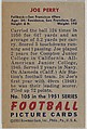 Card Number 105, Joe Perry, Fullback, San Francisco 49ers, from the Bowman Football series (R407-3) issued by Bowman Gum, Issued by Bowman Gum Company, Commercial color lithograph