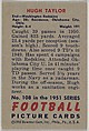 Card Number 108, Hugh Taylor, End, Washington Redskins, from the Bowman Football series (R407-3) issued by Bowman Gum, Issued by Bowman Gum Company, Commercial color lithograph