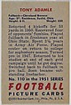 Card Number 110, Tony Adamle, Fullback, Cleveland Browns, from the Bowman Football series (R407-3) issued by Bowman Gum, Issued by Bowman Gum Company, Commercial color lithograph
