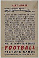 Card Number 111, Alex Agase, Guard, Cleveland Browns, from the Bowman Football series (R407-3) issued by Bowman Gum, Issued by Bowman Gum Company, Commercial color lithograph