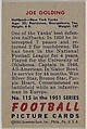 Card Number 115, Joe Golding, Halfback, New York Yanks, from the Bowman Football series (R407-3) issued by Bowman Gum, Issued by Bowman Gum Company, Commercial color lithograph