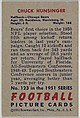 Card Number 123, Chuck Hunsinger, Halfback, Chicago Bears, from the Bowman Football series (R407-3) issued by Bowman Gum, Issued by Bowman Gum Company, Commercial color lithograph