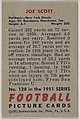 Card Number 128, Joe Scott, Halfback, New York Giants, from the Bowman Football series (R407-3) issued by Bowman Gum, Issued by Bowman Gum Company, Commercial color lithograph