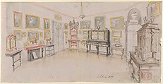 Design for a domestic interior, Anonymous, German ?, 19th century German, Graphite, watercolor on pink paper
