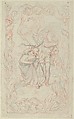 Illustration to the Tempest: Caliban, Ferdinand and Ariel, Henry Courtney Selous  British, Graphite and pen and red ink