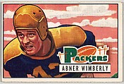 Card Number 125, Abner Wimberly, End, Green Bay Packers, from the Bowman Football series (R407-3) issued by Bowman Gum, Issued by Bowman Gum Company, Commercial color lithograph