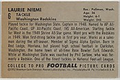 Laurie Niemi, from the Bowman Football series (R407-4) issued by Bowman Gum, Issued by Bowman Gum Company, Commercial color lithograph