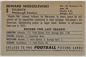 Ed Modzelewski, University of Maryland, from the Bowman Football series (R407-4) issued by Bowman Gum, Issued by Bowman Gum Company, Commercial color lithograph
