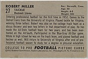 Robert Miller, University of Virginia, from the Bowman Football series (R407-4) issued by Bowman Gum, Issued by Bowman Gum Company, Commercial color lithograph