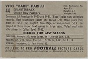 Issued by Bowman Gum Company, Vito Babe Parilli, University of Kentucky,  from the Bowman Football series (R407-4) issued by Bowman Gum