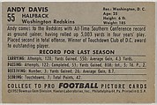 Andy Davis, George Washington University, from the Bowman Football series (R407-4) issued by Bowman Gum, Issued by Bowman Gum Company, Commercial color lithograph