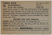 Tobin Rote, from the Bowman Football series (R407-4) issued by Bowman Gum, Issued by Bowman Gum Company, Commercial color lithograph