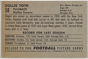 Zollie Toth, from the Bowman Football series (R407-4) issued by Bowman Gum, Issued by Bowman Gum Company, Commercial color lithograph