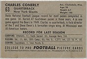 Charley Conerly, from the Bowman Football series (R407-4) issued by Bowman Gum, Issued by Bowman Gum Company, Commercial color lithograph
