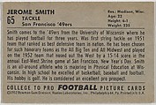 Jerome Smith, University of Wisconsin, from the Bowman Football series (R407-4) issued by Bowman Gum, Issued by Bowman Gum Company, Commercial color lithograph