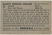 De Witt "Tex" Coulter, from the Bowman Football series (R407-4) issued by Bowman Gum, Issued by Bowman Gum Company, Commercial color lithograph