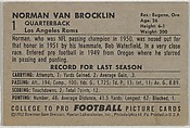 Norman Van Brocklin, from the Bowman Football series (R407-4) issued by Bowman Gum, Issued by Bowman Gum Company, Commercial color lithograph