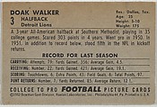 Issued by Bowman Gum Company, Card Number 25, Doak Walker, Halfback, Detroit  Lions, from the Bowman Football series (R407-3) issued by Bowman Gum